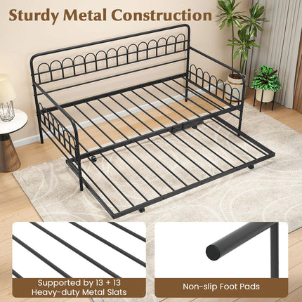 Dreamade Twin Daybed with Trundle with Heavy-Duty Metal Slats