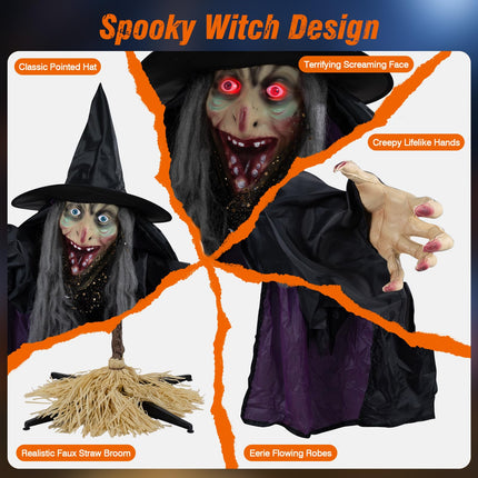 DREAMADE 6.6 FT Halloween Animatronics Flying Witch on Broom Decorations