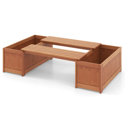 Dreamade 2-in-1 Outdoor Bench, Wood Raised Garden Bed with Open Base, Teak Oil Finish