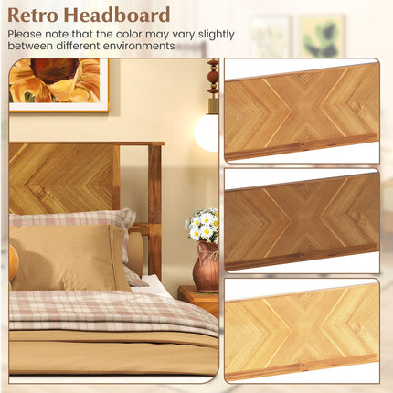 Dreamade Queen/Full/Twin Size Acacia Wood Platform Bed Frame Mid-Century Modern Bed Frame with Headboard