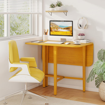 Dreamade 36" Extendable Dining Table with Drop Leaf X-Shaped Frame Rubber Wood Legs