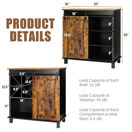 Dreamade Sideboard, Coffee Bar Station with Sliding Barn Door(Industrial)