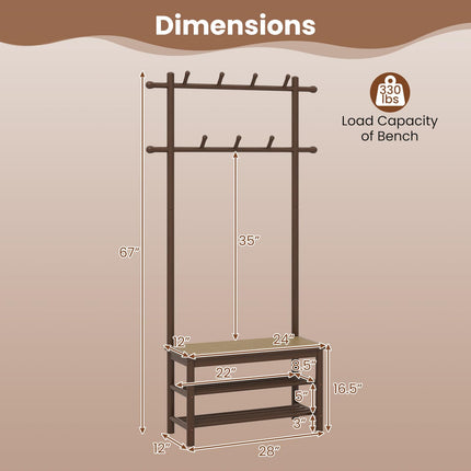 Dreamade 3-in-1 Hall Tree with Bench and Shoe Storage Narrow Mudroom Storage Organizer