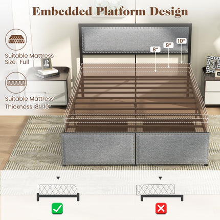 Dreamade Queen/Full/Twin Size Bed Frame with LED Lights and 2 Storage Drawers