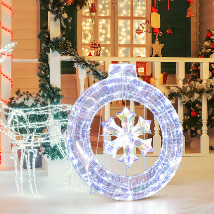 Dreamade 33” Lighted Ornament with Snowflake, Pre-Lit Christmas Wreath with 128 Cold White LED Lights