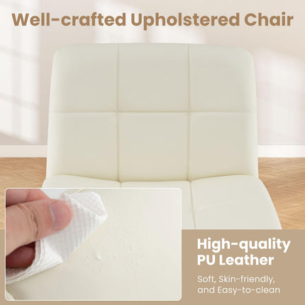 Dreamade Criss Cross Chair, PU Leather Cross Legged Office Chair No Wheels, Height-adjustable Swivel Vanity Chair with U-shaped Seat