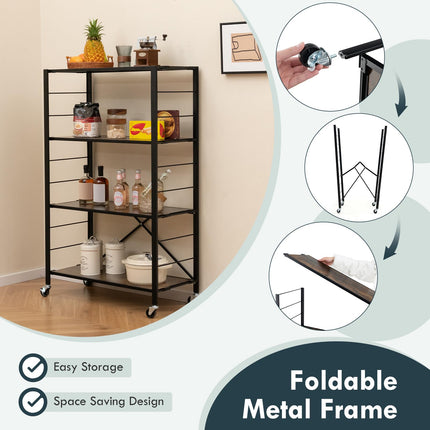 Dreamade 4-Tier Folding Storage Shelf, Collapsible Shelving Unit w/Lockable Wheels & Adjustable Shelf