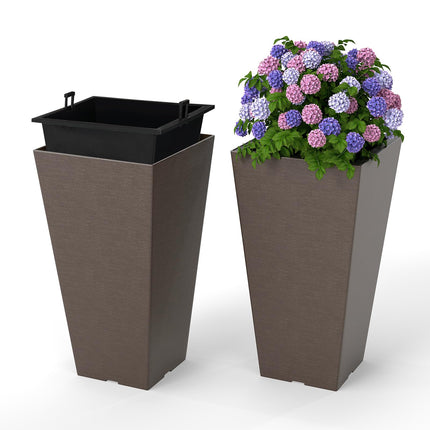 Dreamade Square Taper Planter Set of 2 Self-Watering Flower Pots ( 11.5"x11.5"x22.5")