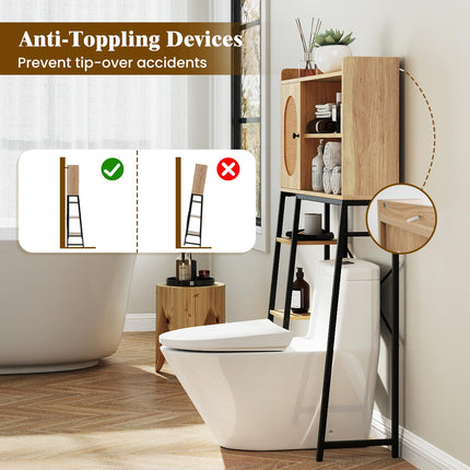 Dreamade Over The Toilet Storage Cabinet, Freestanding Storage Organizer Above Toilet with PE Rattan Door and Adjustable Shelf
