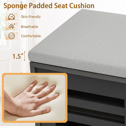 Dreamade Entryway Shoe Storage Bench - Shoe Rack w/Seat Cushion & 6 Storage Compartments
