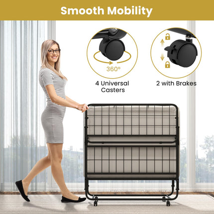 Dreamade Twin Folding Bed with Mattress, Roll Away Bed Portable Guest Bed w/Sturdy Metal Frame