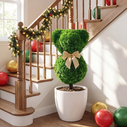 Dreamade 2 Pcs Teddy Bear Topiary Trees 16.5”Sun-Resistant Faux Boxwood Plants