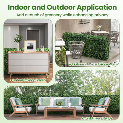 Dreamade Artificial Boxwood Hedge Wall, Faux Grass Wall with PE Leaves and Aluminum Frame