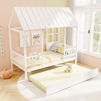 Dreamade Twin House Bed with Trundle Bed Twin
