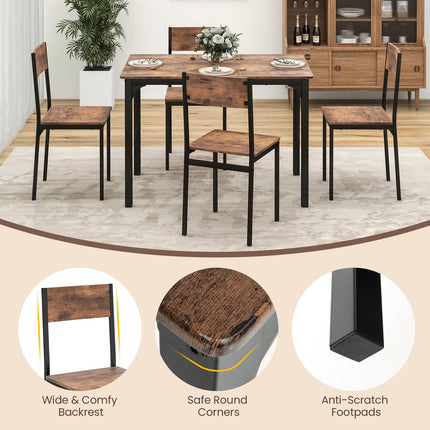 5 Piece Dining Table Set Industrial Style Kitchen Table and Chairs for 4-Rustic Brown