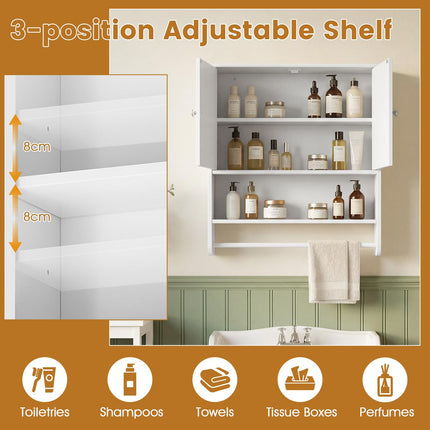 Dreamade Bathroom Wall Cabinet with Towel Bar & Adjustable Shelf