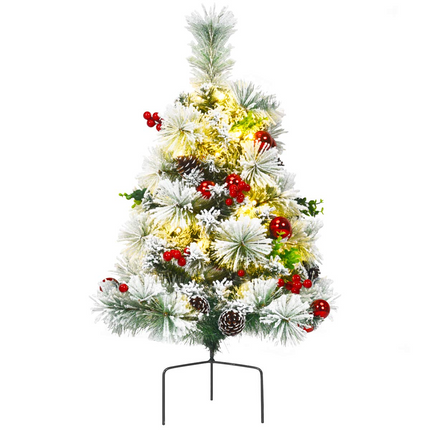 Dreamade 2FT Pathway Christmas Trees Set of 2, Pre-Lit Snow Flocked Xmas Trees with 30 Warm White LED Lights - DreamadeUS