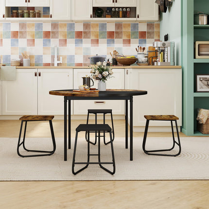 Dreamade 5-Piece Dining Set 47" Round Kitchen Table and 4 Stools with Wooden Tabletop