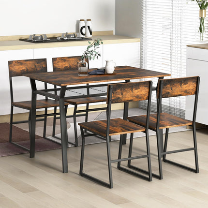 Dreamade Dining Table Set for 4, 47”L x 28”W Rectangular Kitchen Table w/ 4 Trapezoid Chairs