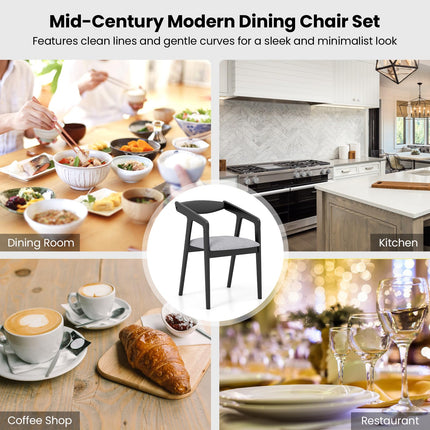 Dreamade Wooden Dining Chairs Set, Linen Fabric Upholstered Kitchen Chairs w/Armrests & Padded Cushion
