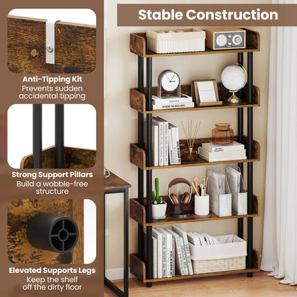 Dreamade 5-Tier Bookshelf with Anti-Tipping Kit & Open Storage Organizer for Living Room Bedroom
