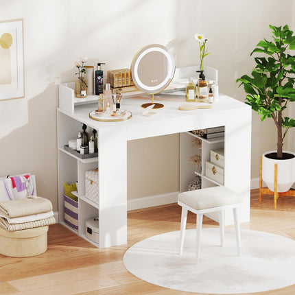 Dreamade White Desk with Storage Shelves