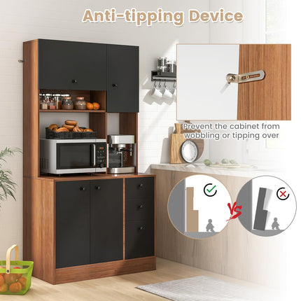 Dreamade Kitchen Pantry, Buffet Hutch with 3 Storage Cabinet, 71'' Floor Large Cupboard with 3 Deep Drawers