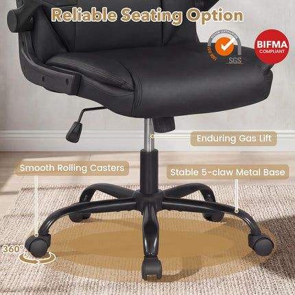 Dreamade Leather Office Chair | Ergonomic Computer Desk Chair with Flip-up Arms