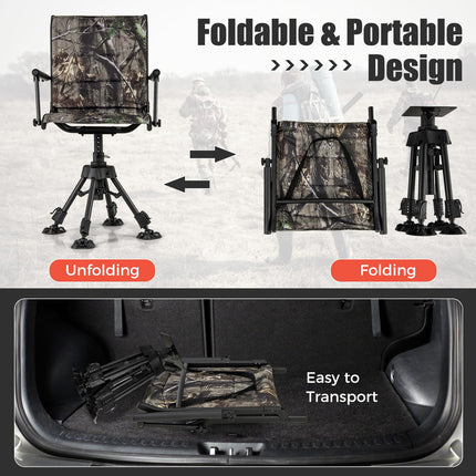 DREAMADE 360°Swivel Hunting Chair Foldable Ground Blind Chair