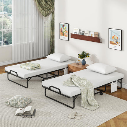 Dreamade Folding Bed with Mattress and Pillow, Twin Size Portable Guest Bed w/Metal Frame