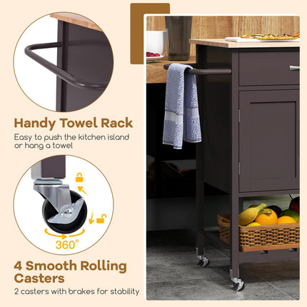 Dreamade Rolling Kitchen Island Cart, Mobile Serving Cart with Drawer, 2-Door Storage Cabinet, Storage Shelf