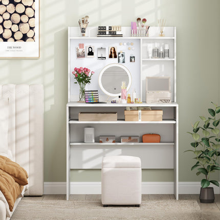 Dreamade White Computer Desk with Hutch