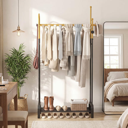 Dreamade Double Rod Freestanding Clothes Rack with 5 Coat Hooks