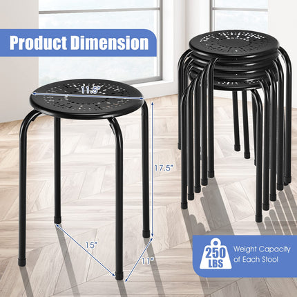 Dreamade Round Metal Stool Set of 6-17.5" Height Stackable Stool with Anti-Slip Foot Pads