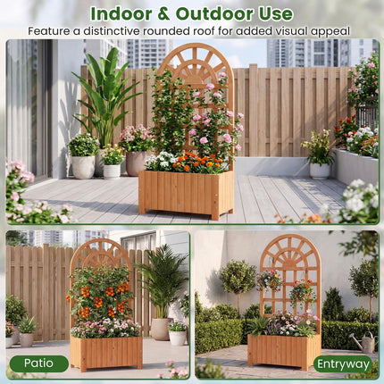 Dreamade Wooden Raised Garden Bed with Trellis 48 Inch Outdoor Screen