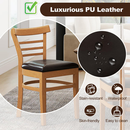 Dreamade Wooden Dining Chairs Set PU Leather Upholstered Kitchen Chair w/Rubber Wood Legs