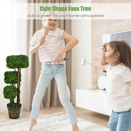 36' Artificial Triple Square Shaped Boxwood Topiary Tree W/ Cement-Filled Plastic Pot - DreamadeUS