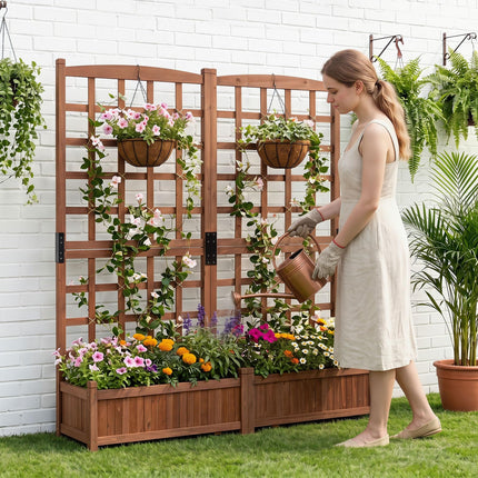 Dreamade Wooden Raised Garden Bed with Trellis