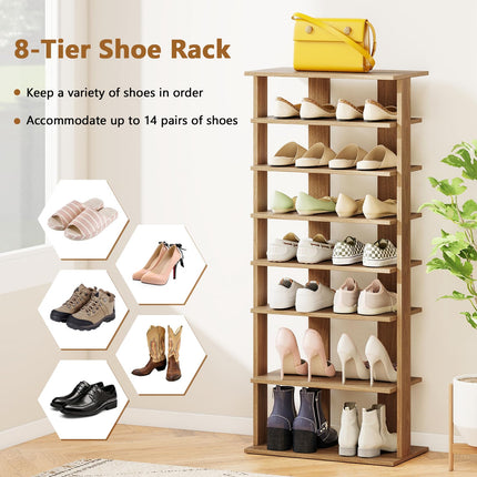 Dreamade 8-Tier Wooden Shoe Rack Patented Double Row Shoe Organizer for 16 Pairs