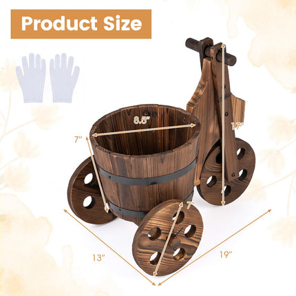 Dreamade Wooden Wagon Planter with Wheels Rustic Wood Plant Stand(Solid Wheel)