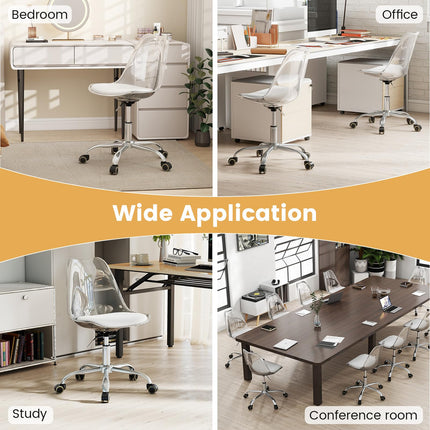Dreamade Acrylic Clear Desk Chair with PU Leather Cushion Modern Small Home Office Chair with Wheels