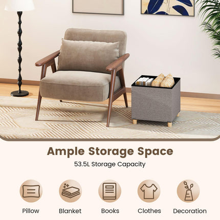 Dreamade 18 Inches Ottoman with Storage and Rubber Wood Legs