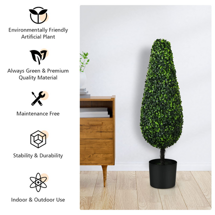 Dreamade 3ft Artificial Boxwood Tower Topiary Trees, 2 Pack Faux Decorative Plants in Cement-Filled Plastic Pot - DreamadeUS