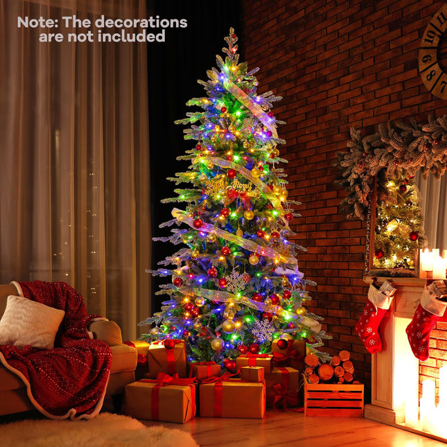 Dreamade 7.5ft Pre-Lit Artificial Christmas Tree with 1162 PVC & PE Tips, 380 Multicolored & Warm White LED Lights