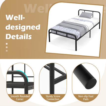 Dreamade Twin Size Bed Frame, Modern Metal Platform Bed with Headboard and Footboard, Heavy Duty Steel Slat Support Mattress Foundation