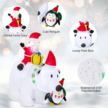 Dreamade 7FT Christmas Inflatables, LED Lighted Xmas Inflatable Polar Bear with Shaking Head, Santa & Penguin