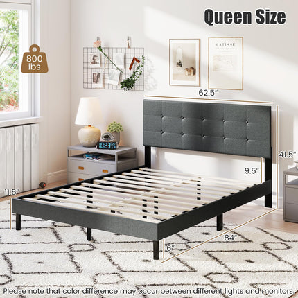 Dreamade Queen Bed Frame Linen Upholstered Platform Bed with Button Tufted Headboard