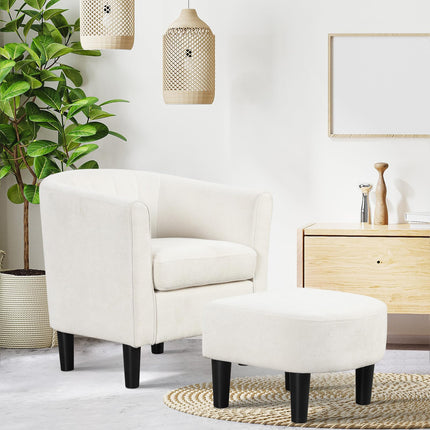 Dreamade Modern Accent Chair with Ottoman, Upholstered Teddy Velvet Barrel Club Chair w/Footrest