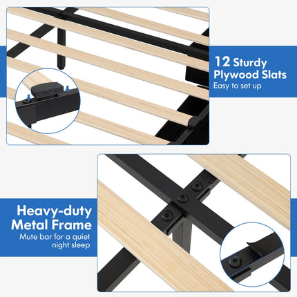 Dreamade Queen/Full Size Bed Frame with Storage Headboard and 4 Drawers, Modern Upholstered Platform Bed with Charging Station