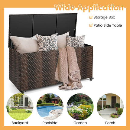 Dreamade 96-Gallon Outdoor Storage Box - PE Wicker Deck Box with Lid, Outside Rattan Storage